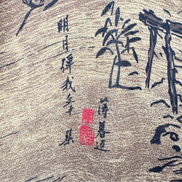 VTG Chico's Brown Sheer Button Down Shirt with Artistic Japanese Prints Large - Picture 8 of 10